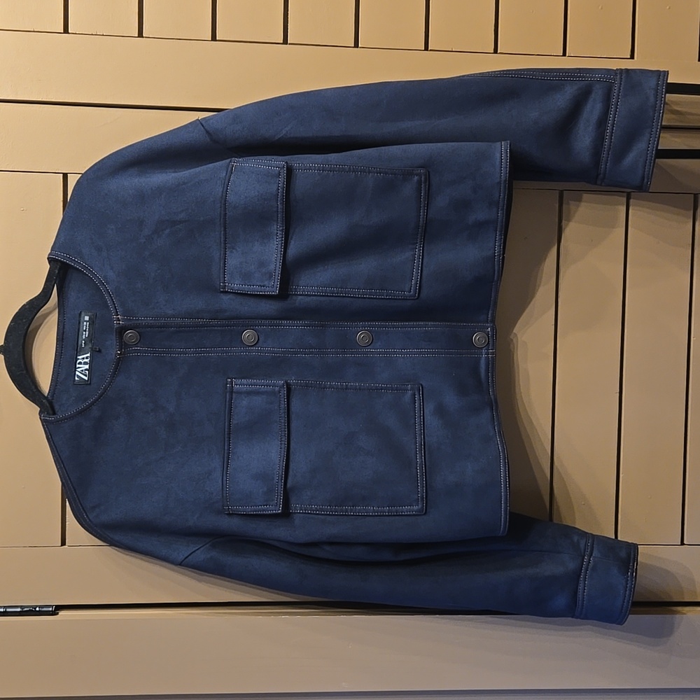 Zara FAUX SUEDE JACKET WITH CONTRAST TOPSTITCHING Size Medium - Picture 5 of 13